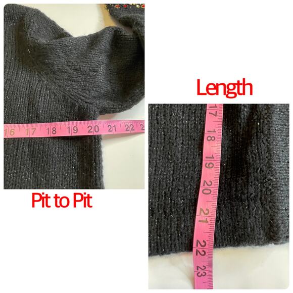 Laura Ashley Black Knit Button Front Embellished Cuffs Cardigan Sweater PL NWT - Picture 10 of 11